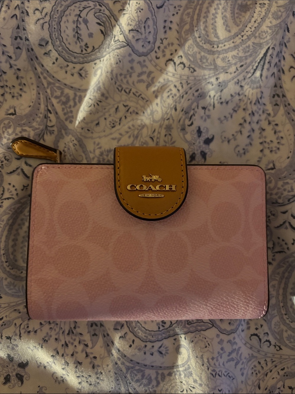 Coach Pink Wallet with Tan Tab and Gold Hardware